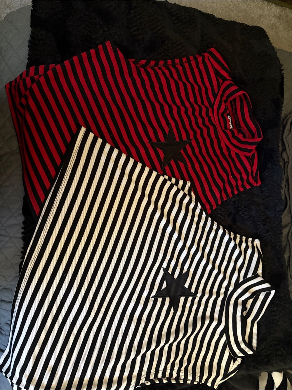 Hot Topic Striped Mock Neck Tees with Star Patch - Red/Black & Black/White
